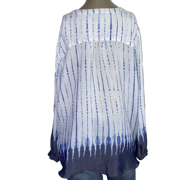 Zac & Rachel Women 1X Shirt Large Blue White Breezy Costal Blouse Top Peasant - Picture 4 of 8
